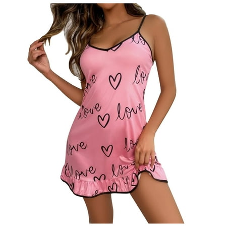 

Hesxuno Women Lingerie Love Letter Printed Temptation Babydoll Underwear Sleepwear Camisole Nightdress