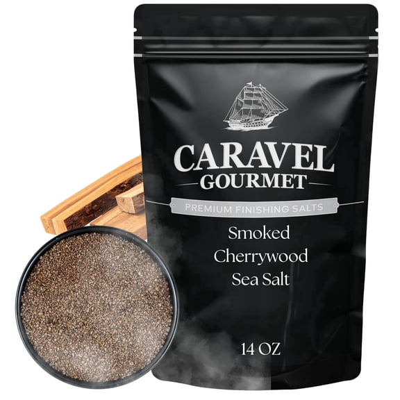 Caravel Gourmet Smoked Cherrywood Sea Salt for Cooking and Grilling, Robust and Smoky Flavor for Seasoning Meats & Vegetables, 14 oz Refill Pouch