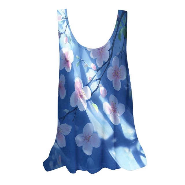 UPPADA Camisoles d'Été pour Femmes Col Rond Coupe Ample T-Shirts Décontractés Mode Sans Manches Vêtements de Plage Ourlet Fluide Chandails à Enfiler Hauts Plage Boho Vêtements Flash du Jour Liquidation Bleu,G