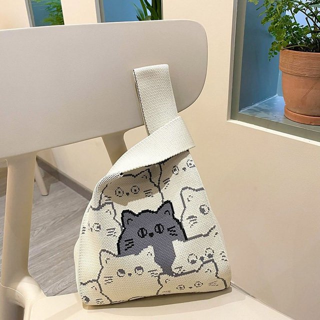 Bolso de mano con bonito animal, bolso de mujer portátil, bolso de mano de mujer de punto para exteriores que combina con todo