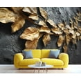 thumbnail image 3 of Golden Leaves Wall Mural Living Room Bedroom, 3D Botanical Mural, Black Gold Large Wall Sticker, Luxury Wallpaper, Leaves Home Decor & Gift 118"W x 83"H (Not Peel and Stick), 3 of 6