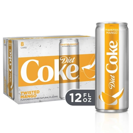 (3 Pack) Diet Coke Twisted Mango Soda Slim Can, 12 Fl Oz, 8