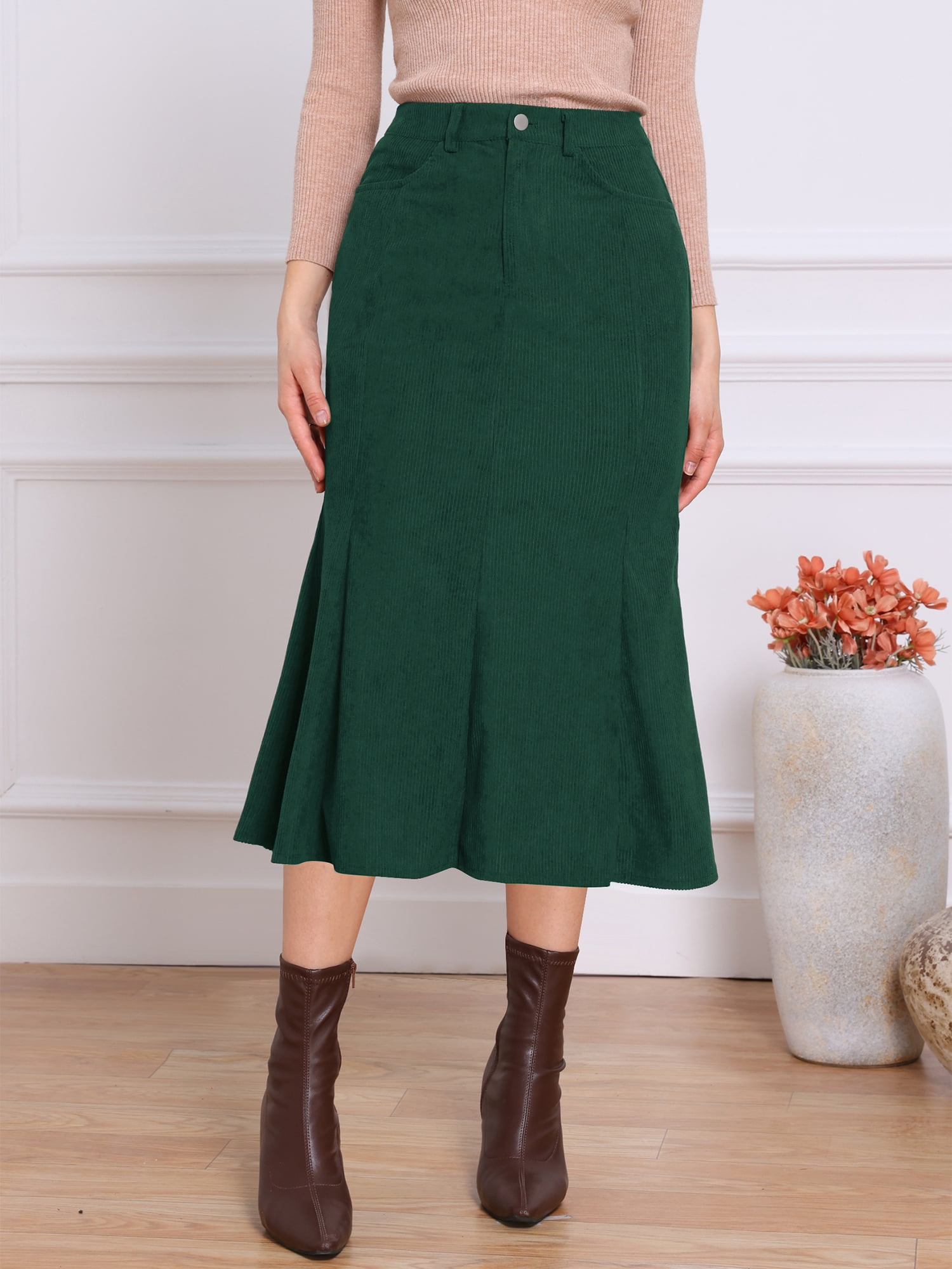 DARING DIVA Women's High Waisted Bodycon Mermaid Skirts S Dark Green