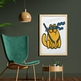 thumbnail image 2 of Ninja Cat Wall Art with Frame, Cartoon Pet with Blindfold on Plain Backdrop, Printed Fabric Poster for Bathroom Living Room Dorms, 23" x 35", Marigold Slate Blue, by Ambesonne, 2 of 2