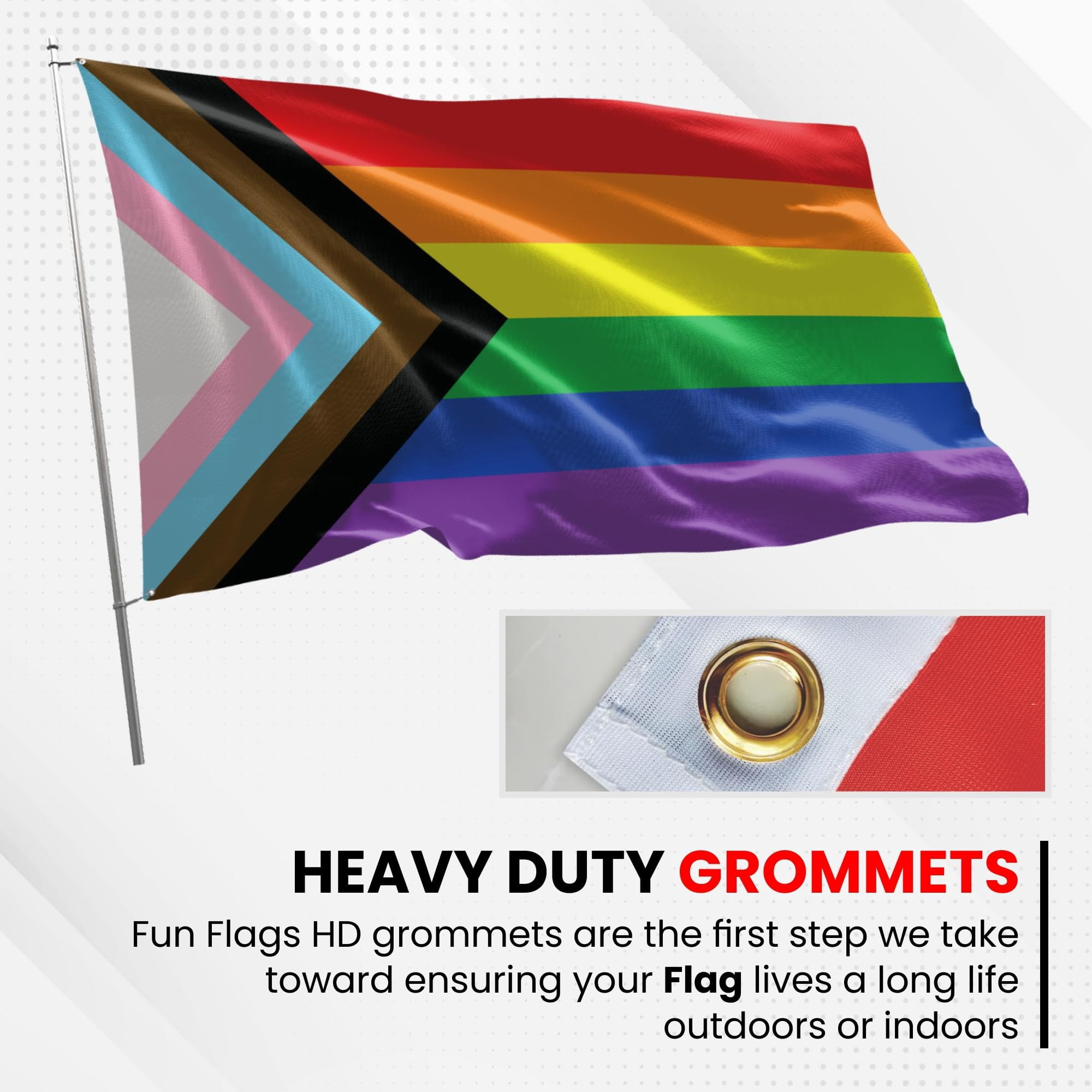 Fun Flags Progress Pride Rainbow Flag - Durable and Weather Resistant Beach Flags, Vibrant Color Pride Banner, 3x5 Indoor And Outdoor Flag, Yard Lawn Outdoor Decor