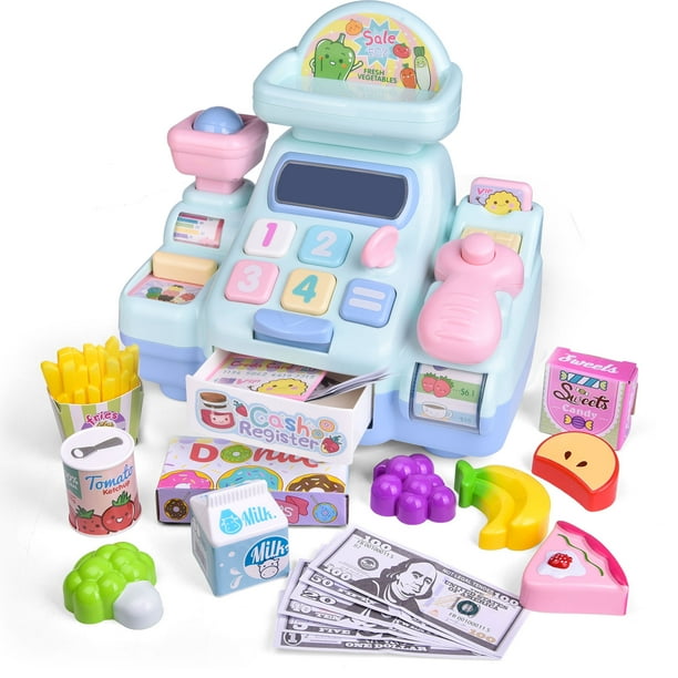 Fun Little Toys Pretend and Play Teaching Cash Register with Scanner, Microphone, Play Money and