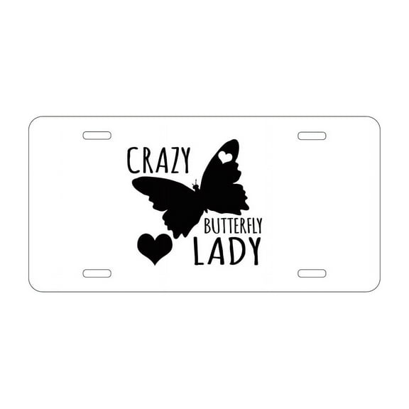DistinctInk Custom Aluminum Vanity License Plate for Front of Car - Crazy Butterfly Lady