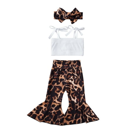 

Ma&Baby Toddler Baby Girl s Ribbed Strap Tank Top Camisole Vest Leopard Trumpet Pants with Headband
