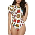 thumbnail image 2 of Goofa Hot Dog Pizza Printed Women Rash Guard Short Sleeve,Tummy control Swimsuit Surfing Swimsuit Bathing Suit One Piece Swimsuit UPF 50-Medium, 2 of 9