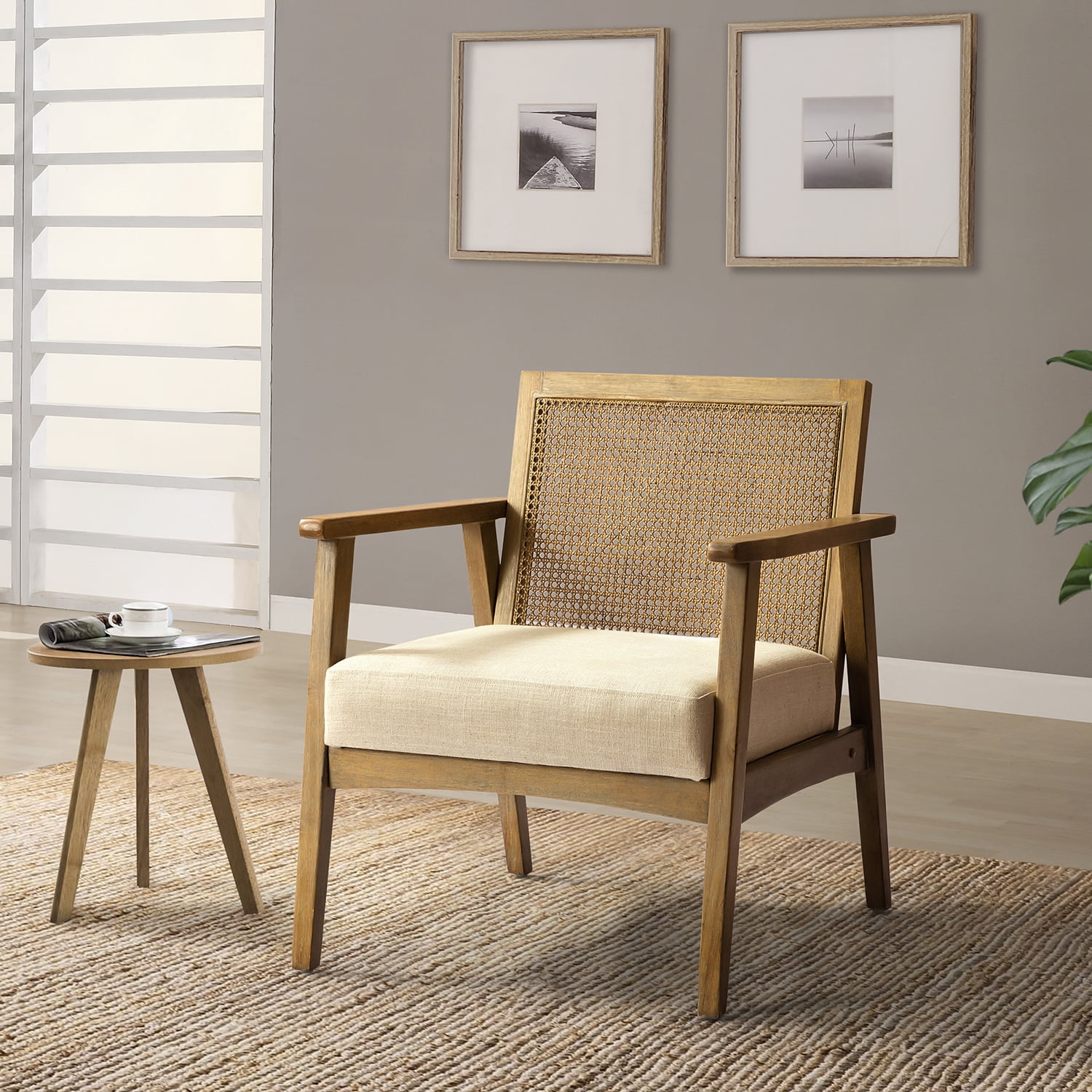 Mid Century Modern Rattan Chair,Upholstered Velvet Accent Chair with