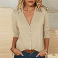 thumbnail image 2 of Taqqpue Womens Button Down Long Sleeve Shirts Casual Solid Color V Neck Cotton Dress T Shirts Loose Fit Work Blouse Tops, 2 of 6