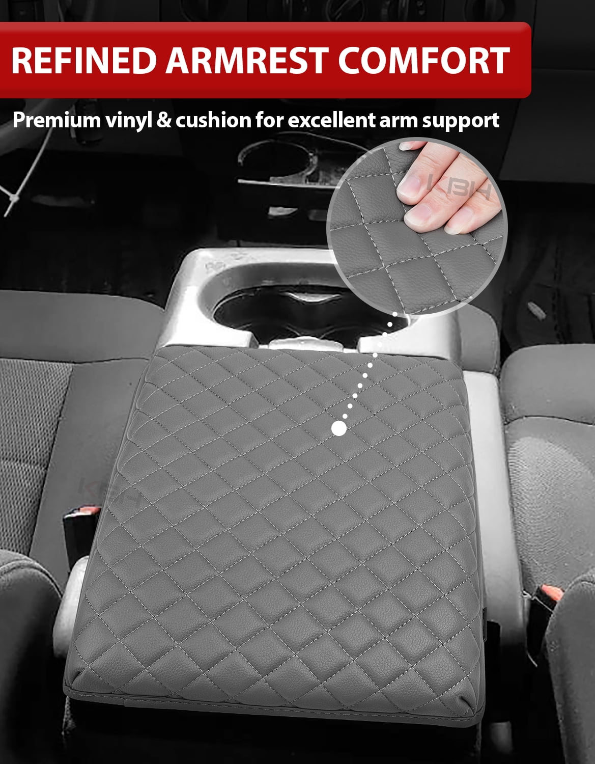 KBH Center Console Cover for 2004-2010 Ford F150 with 40/20/40 Split Bench Jump Seat, Leather Middle Console Armrest Cover Cushion Pad for F150 Accessories Interior, Gray