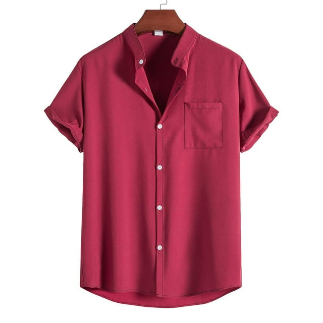 DPTALR Chemise Décontractée à Manches Courtes pour Homme à Col Montant Chemise Décontractée à Manches Courtes à Col Montant