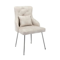 Foredo Velvet Dining Chairs, Modern Upholstered Dining Chairs with Pillow and Metal Legs, Tufted Side Chairs for Living Dining Room, Beige