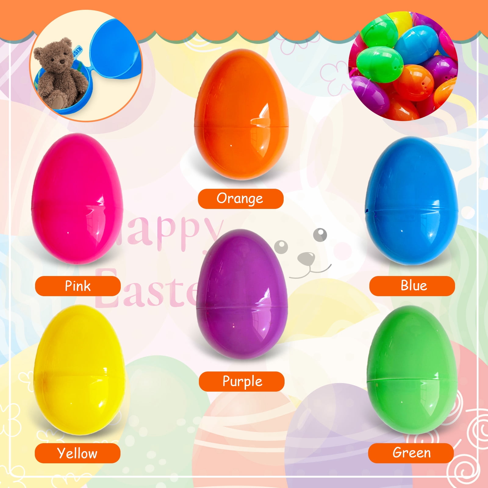 48 Pieces Easter Eggs, 2.25" Assorted Bright Colors Plastic Fillable Easter Eggs for Easter Hunt,Easter Themed,Decorations,Basket Stuffers Fillers
