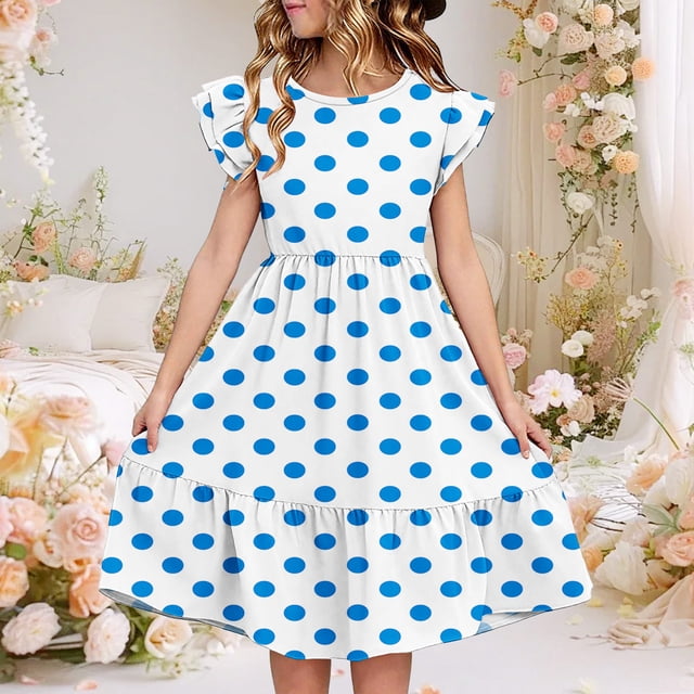 Dresses Kids Summer Double Layer Ruffle Sleeve Dress 5-14 Years