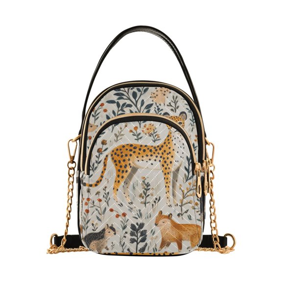 FORMRS Crossbody Bag for Women Quilted Travel Shoulder Cell Phone Purse with Chain Strap Handbag, Animals in A Forest Pattern