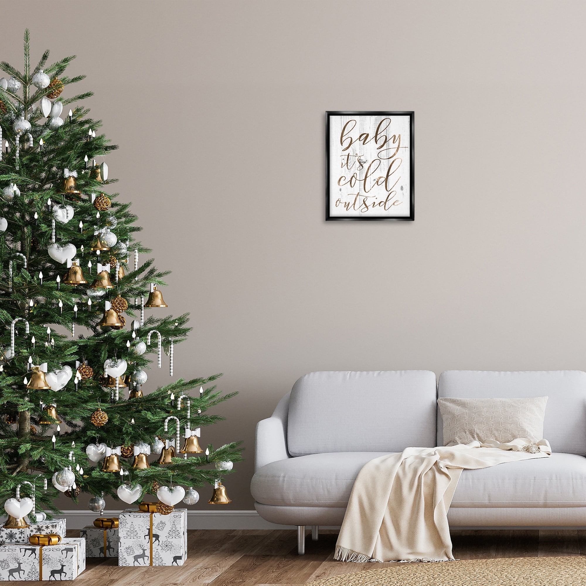 Stupell Industries Baby Its Cold Outside Jet Black Framed Floating Canvas Wall Art, 16x20, by Daphne Polselli