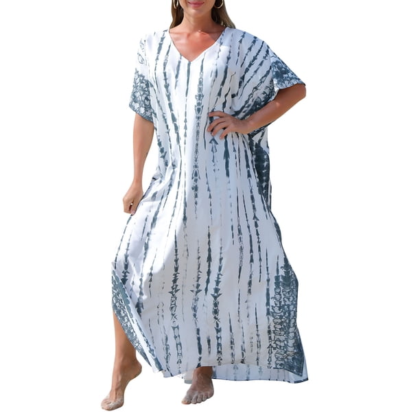 Vestido maxi de gran tamaño para mujer Tie Die Printed V Neck Beach Robe Cover Ups Irfora Vestido