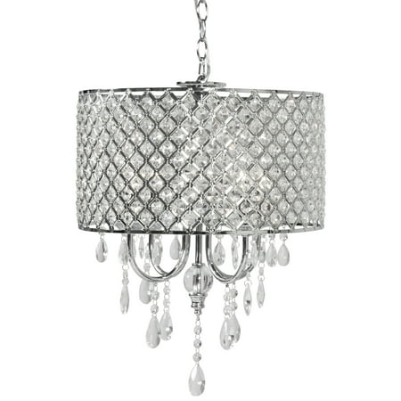 Large Cylinder Ceiling Pendant Best Choice Products Hanging 4-Light Crystal Beaded Glass Chandelier Pendant Ceiling Lamp Fixture for Foyer, Dining Room, Restaurant, Hotel - Silver ()