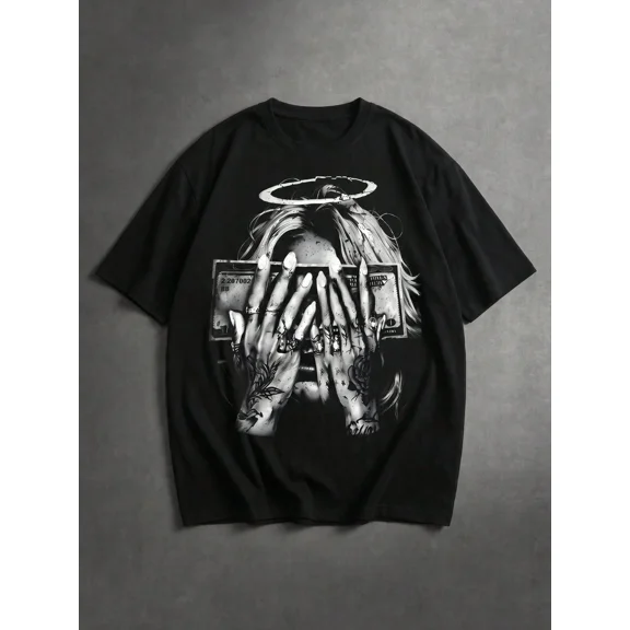 Casual Streetwear Angel Money Graphic Vintage Grunge Y2k Cotton Men's Women's T-Shirt