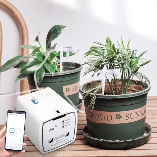Dispositivo de riego automático con bomba doble inteligente WIFI, dispositivo de riego con control remoto por teléfono móvil, para jardinería de flores en macetas y balcones