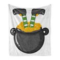 thumbnail image 1 of Leprechaun Soft Flannel Fleece Throw Blanket, Upside down Funny Elf Legs in a Pot Full of Coins, Cozy Plush for Indoor and Outdoor Use, 70" x 90", Grey Multicolor, by Ambesonne, 1 of 5