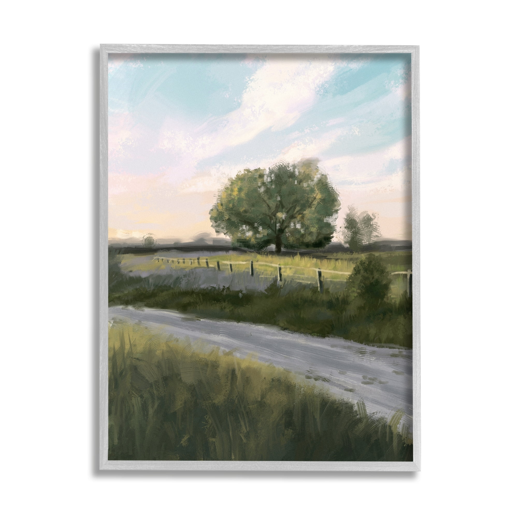 Stupell Industries Rural Grasslands Lone Country Tree Clear Sky Painting Gray Framed Art Print Wall Art, Design by Ziwei Li