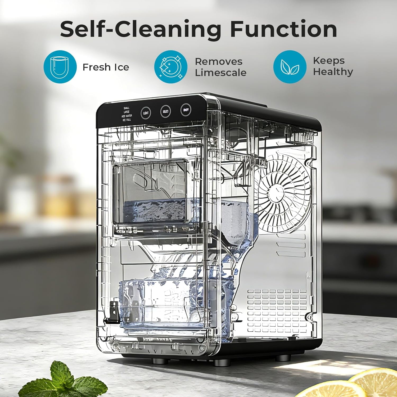 Ice Makers Countertop,26Lbs/24H,8Pcs in 6Mins,Portable Ice Maker Machine with 0.8 L Water Tank,Self-Cleaning,Interior Lighting,2 Sizes of Bullet Ice for Home/Kitchen/RV/Camping(Stainless Steel)
