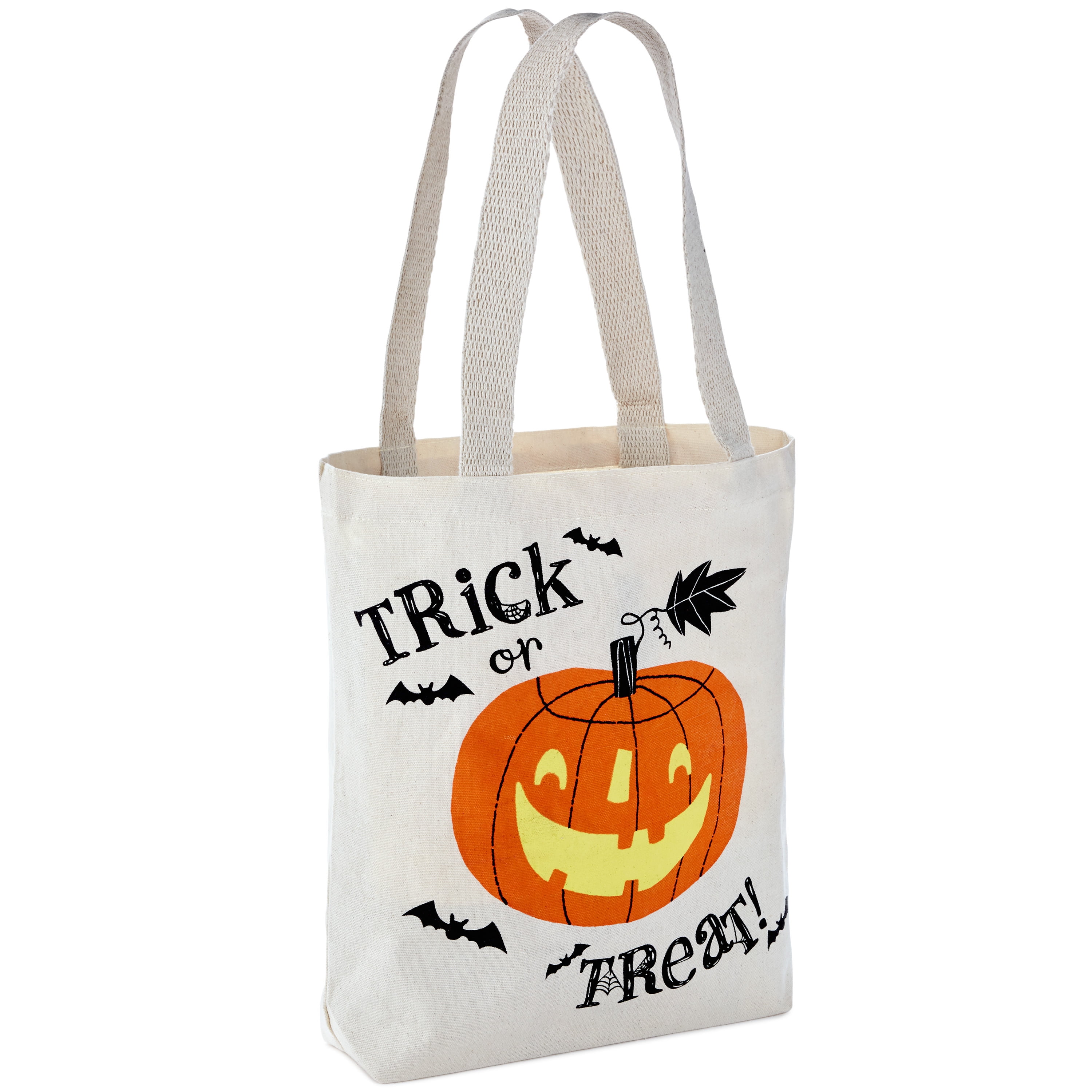 Hallmark 13' Large Halloween Tote Bag (Trick or Treat Pumpkin) Reusable Canvas Bag for Trick or Treating, Grocery Shopping and More