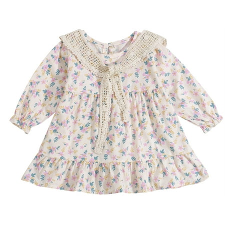 

Opperiaya 2Pcs Toddler Baby Girl Outfit Floral Round Neck Long Sleeves Loose Dress Rebato