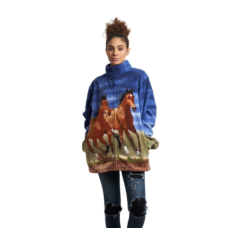 Men's Women's Sweater Jacket Full Zip Fleece Horses Wildlife