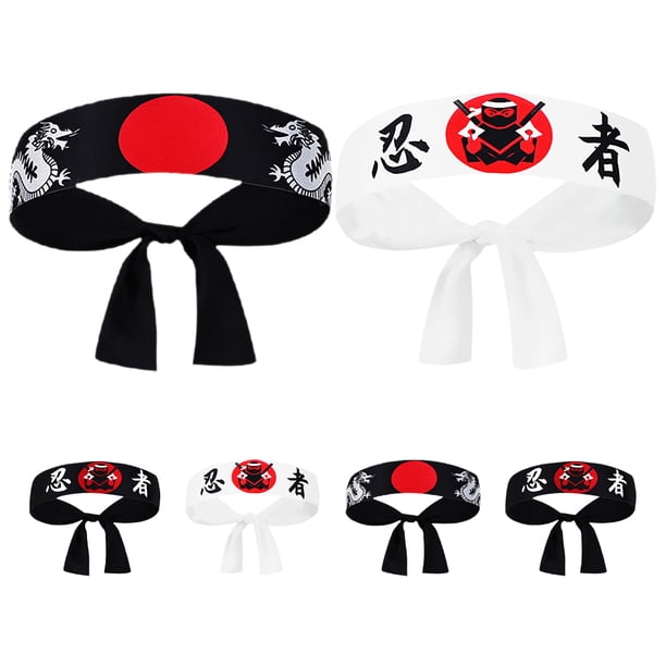 6 diademas ninja japonesas Hachimaki para karate, sushi, restaurante, accesorio de disfraz, diadema de chef japonesa, diadema ancha, accesorios ninja