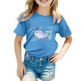 thumbnail image 1 of NINGMENG Hauts et T-Shirts pour Filles, Imprimé Graphique Océan, Col Rond, Manches Courtes, Chandail, Bleu, 10-11 Ans, 1 of 3