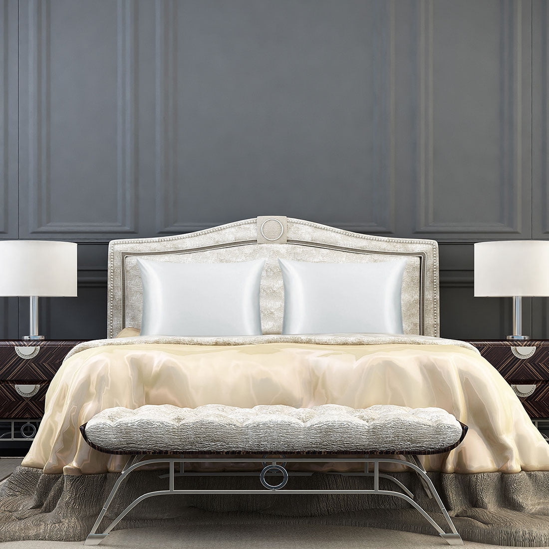 Unique Bargains 2-Pack Silk Pillowcase Eye Cover Set Gray Standard