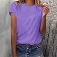 thumbnail image 4 of Scyoekwg Summer Tops for Women Trendy Short Sleeve Plus Size Crewneck Going Out Tops Classic Solid Color Casual Tshirt Loose Comfy Blouse Cute Tops (Purple,L), 4 of 5