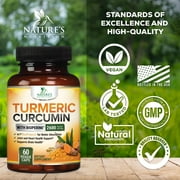 Turmeric Curcumin Supplement - 2400mg Organic Turmeric Per Serving - 95% Curcuminoids & BioPerine Black Pepper Extract for Best Absorption - Natural Vegan Joint Support - Bottled in USA - 60 Capsules