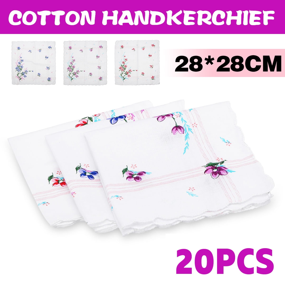 20Pcs Lot Ladies Women Vintage Cotton Quadrate Hankies Floral Handkerchief Decor 