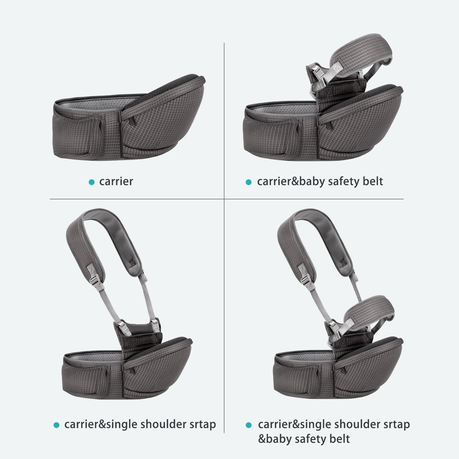 Baby Hip Carrier - Hip Carrier for Baby with Baby Safety Strap - Toddler Carrier 7-45 lbs - Ergonomic Infant Holder Baby Carrier with Hip Seat Large Capacity Pockets