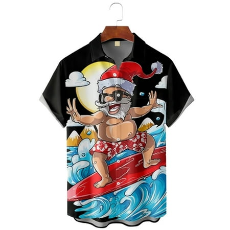 

MLFU Mens Christmas Short Sleeve Shirt Beach Streetwear Plus Size for Adults Men