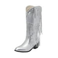 thumbnail image 2 of Bnwani Womens Boots Winter Fashion Pointed Toe High-Heel Thick Chunky High Knee-High Casual Solid Tassel Boot Silver Size 6.5, 2 of 5
