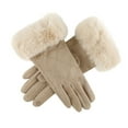 thumbnail image 2 of hoksml Women's Quilted Pattern Gloves Suede Leather with Faux Fur Cuff for Fashion and Warmth, 2 of 9