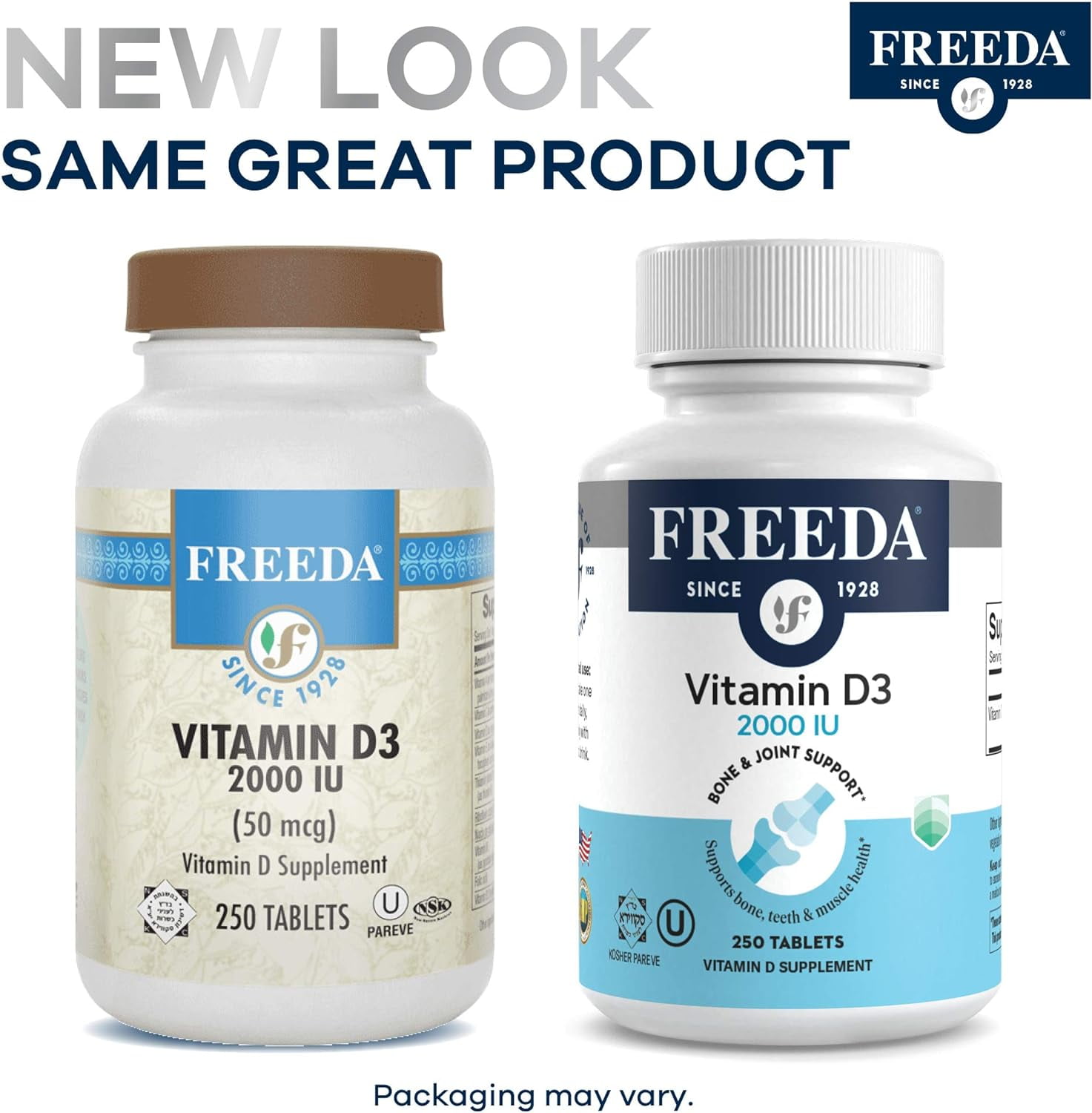 Freeda Vitamin D3 2000 IU Supplement | Bone, Calcium & Immune Support | Tiny Tablets | Kosher, Gluten Free | 250 Count