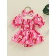thumbnail image 2 of Bagilaanoe Newborn Baby Girl Summer Rompers Dress Daisy Print Short Sleeve Bodysuits + Headband 3M 6M 12M 18M Infant Patchwork A-line Dresses, 2 of 7