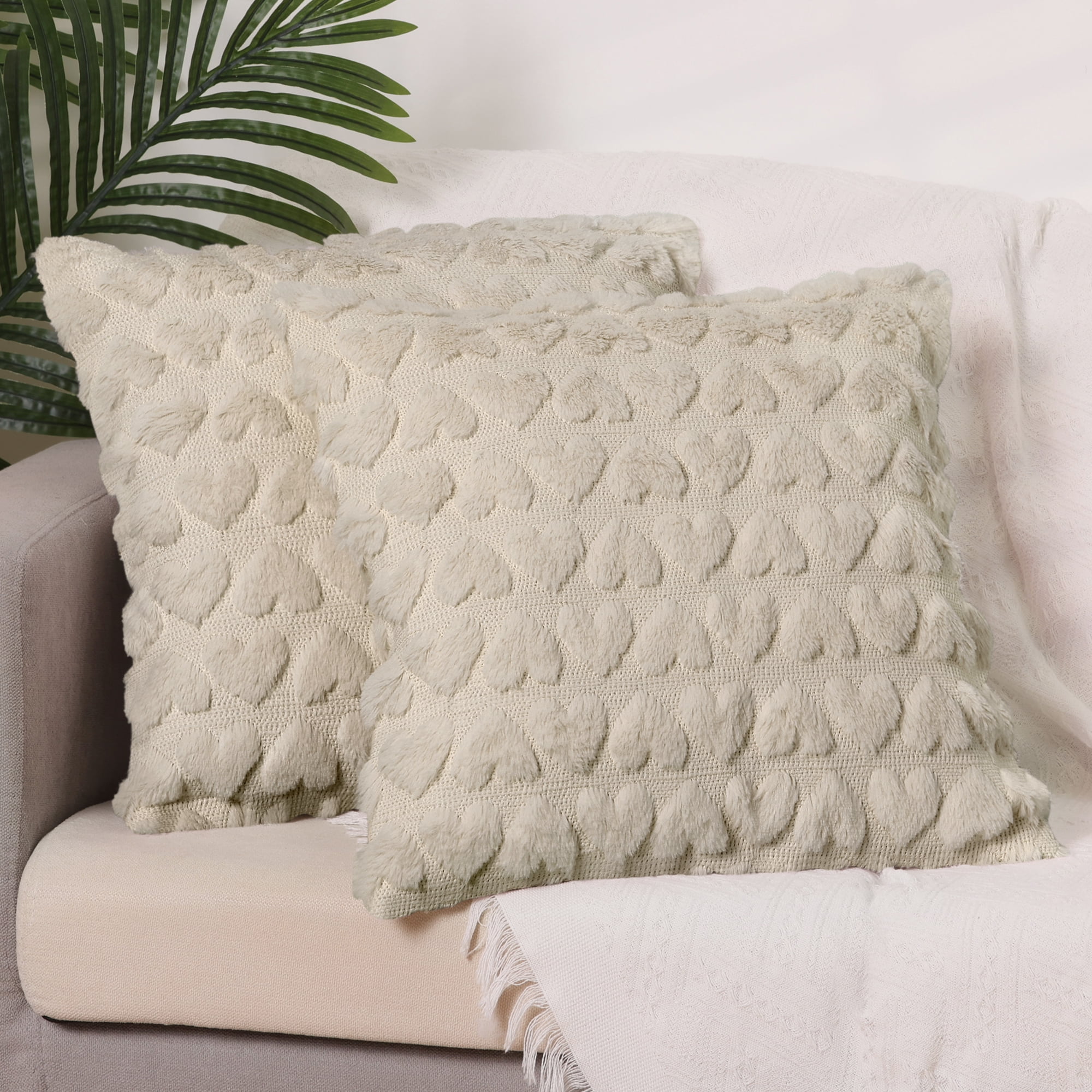 Unique Bargains Decorative Pillow Covers Modern Heart Pattern Pillow Covers (2 Count) Beige 18" x 18"