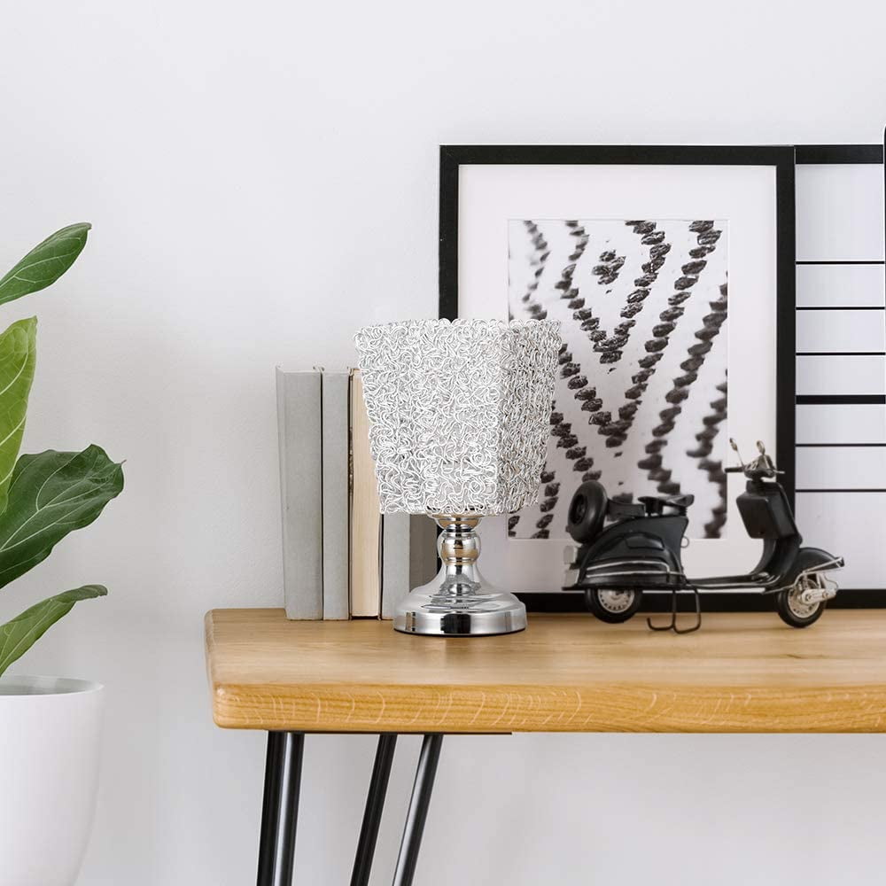 Luxury Bedside Desk Lamp with Metal Wiring Shade, Sliver