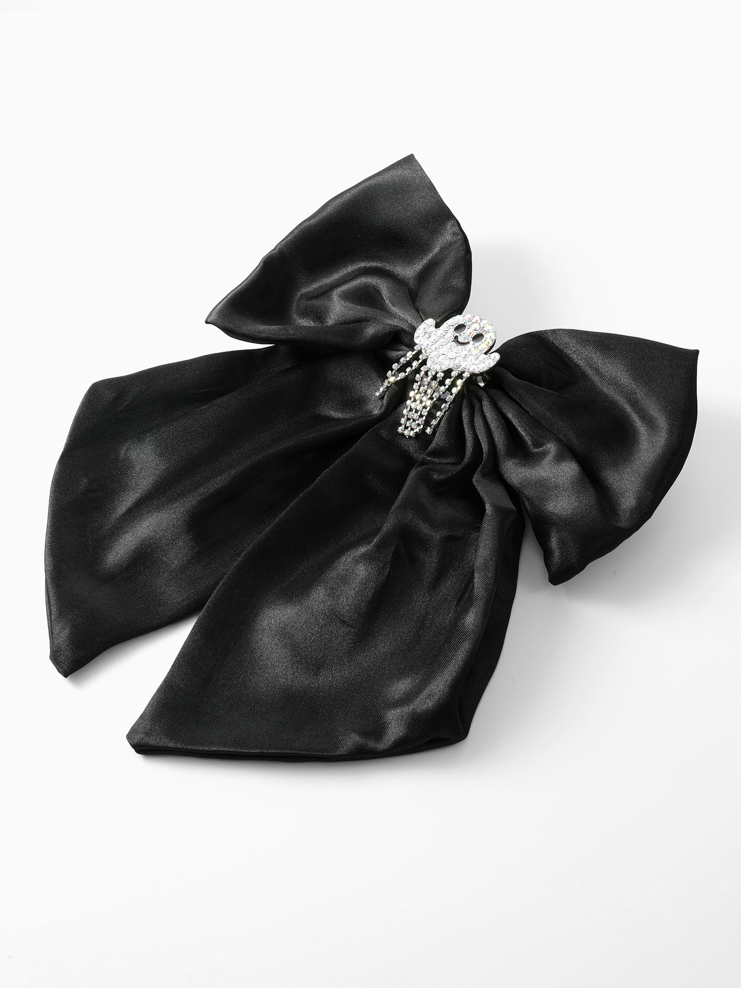 Way to Celebrate Halloween Embellished Ghost Charm Hair Bow, Black, 1 Piece, Barrette Hair Clip