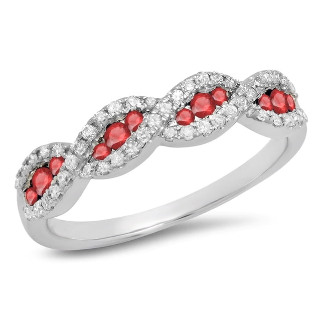 Dazzlingrock Collection 10K Round Ruby & White Diamond Bridal Stackable Wedding Band, White Gold, Size 4