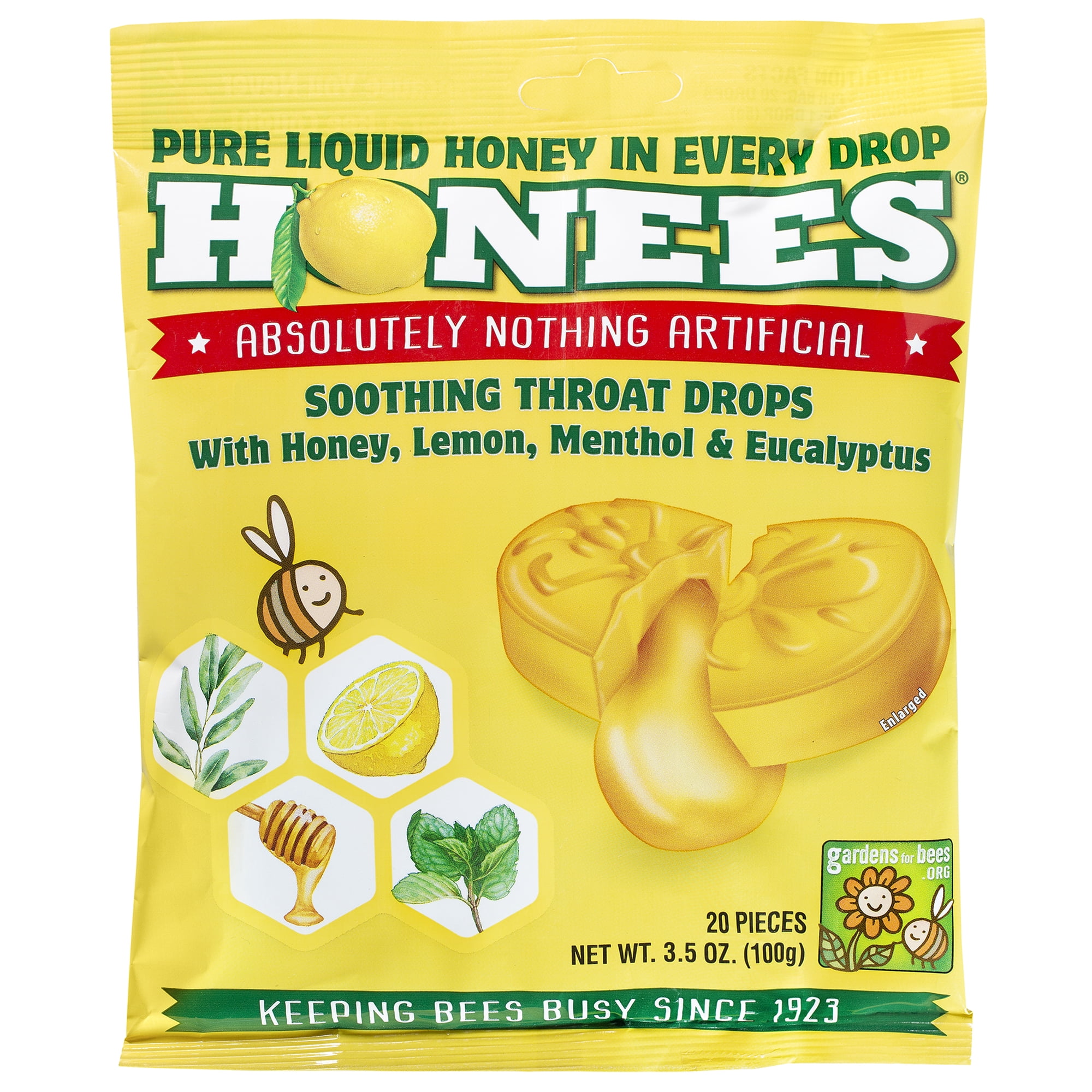 Honees Cough Drops - Honey Lemon - Lemon Menthol - 20 Cough Drops