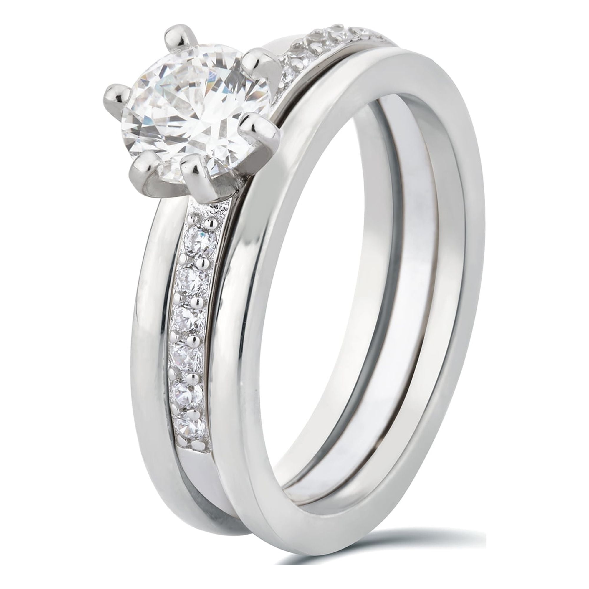 1-3/4 Carat T.W. Round Swarovski Sterling Silver Solitaire Trio Bridal Set
